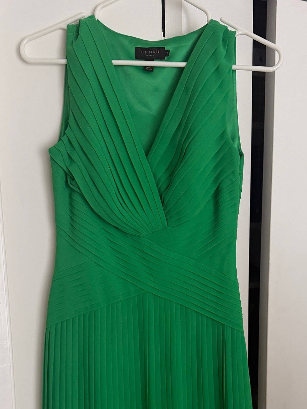 Ted Baker Emerald Green Pleated V-Neck Midi Dress size 1